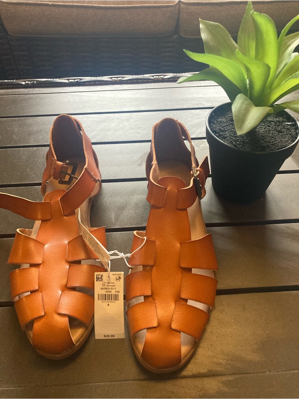 Old Navy Tan Cognac-Look Fisherman Sandals with Buckle Strap